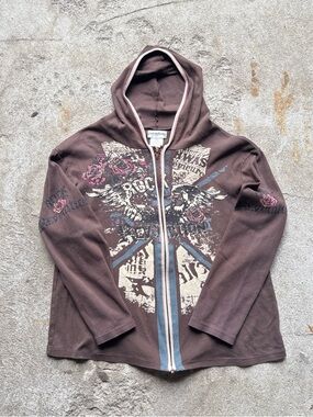 Paradisio Graphic Zip Hoodie with Floral & Wing Motif